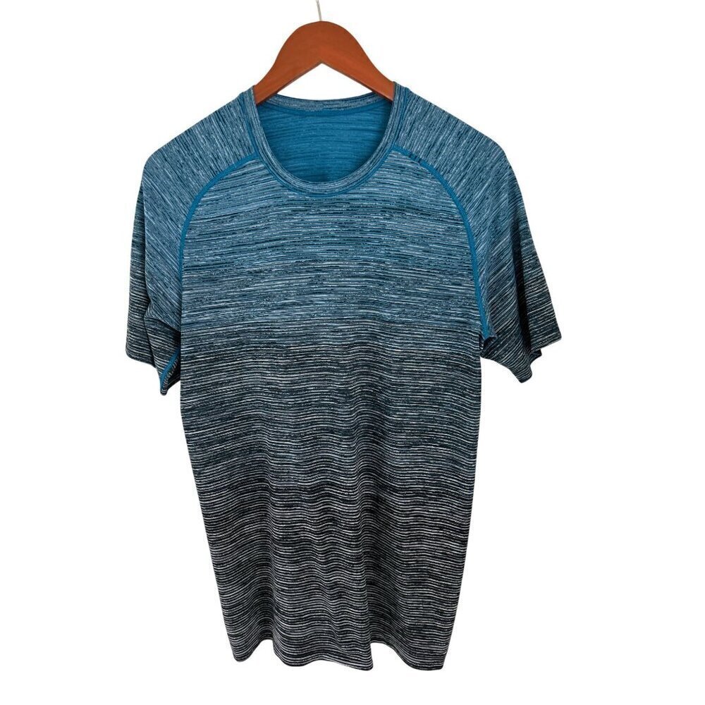 Lululemon Mens Blue Striped Short Sleeve Athletic T-Shirt Size M
